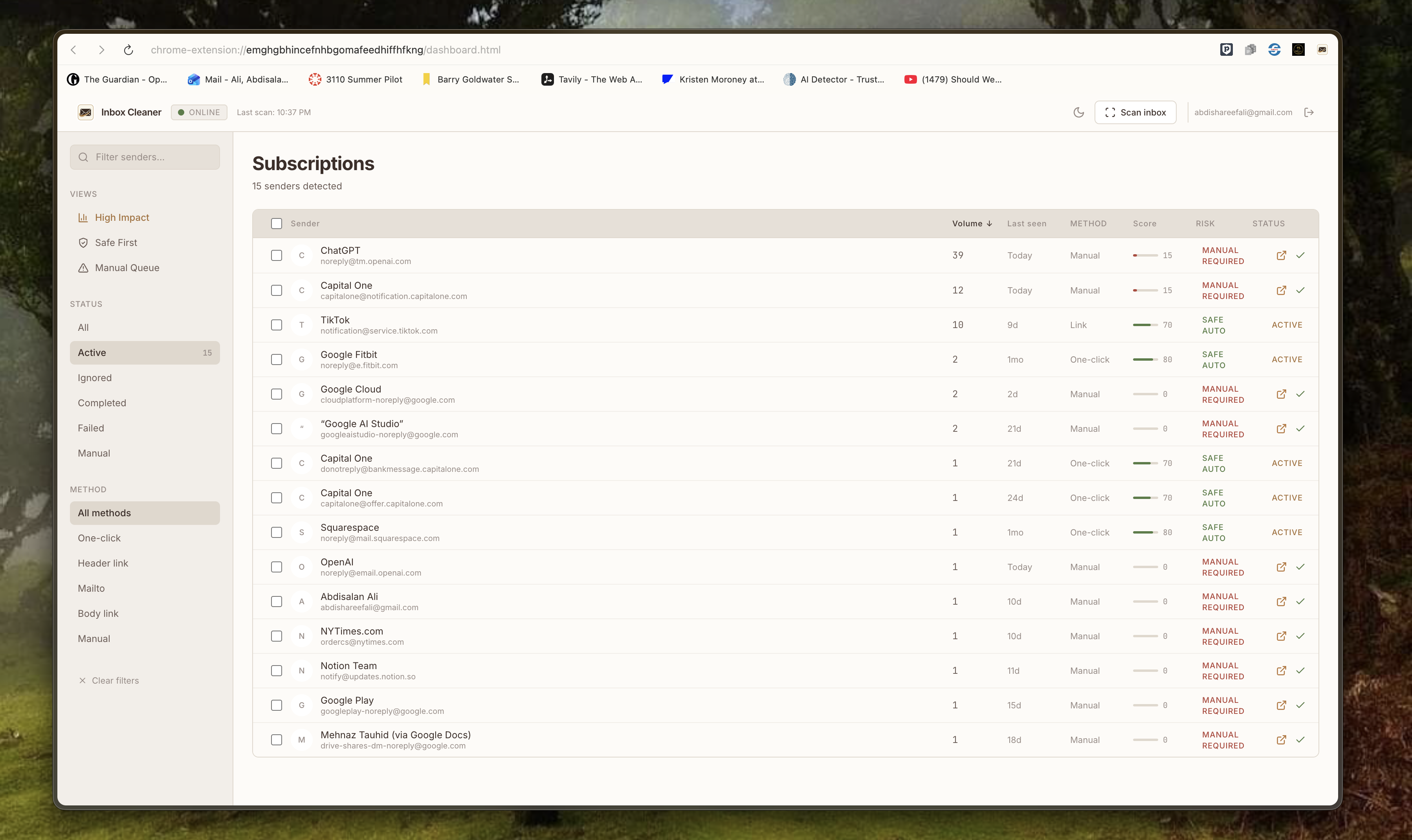 Inbox Subscription Cleaner Dashboard